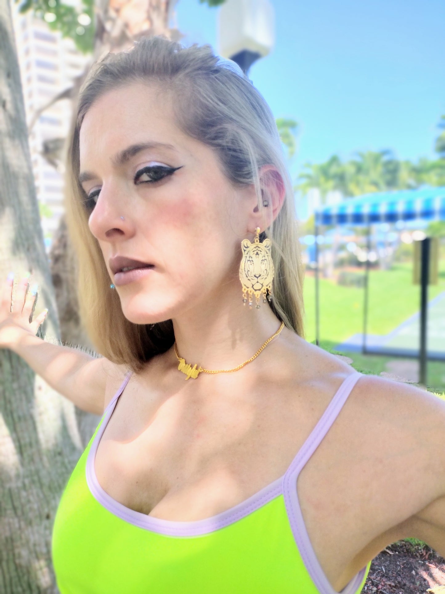 Tiger Earrings -24k Goldplated