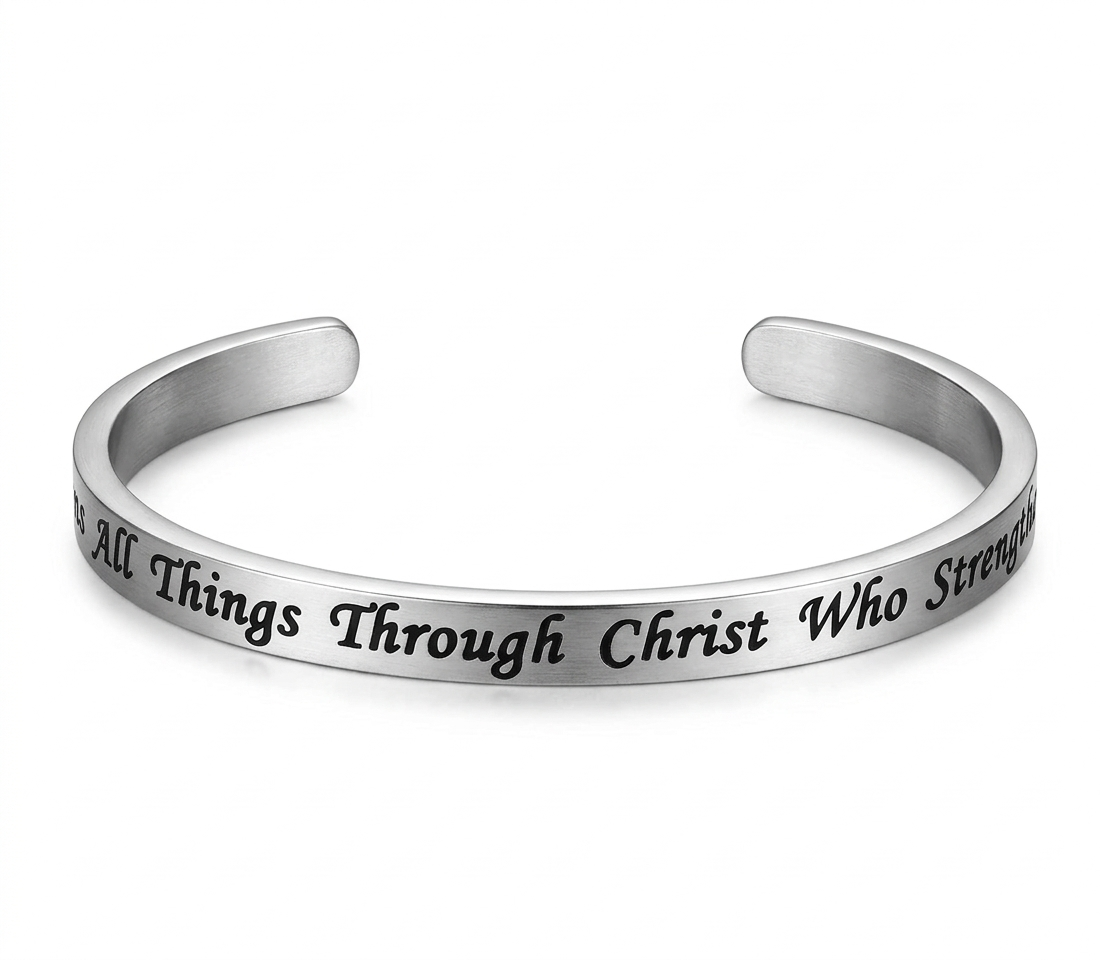 I CAN DO ALL THINGS THROUGH CHRIST WHO STRENGTHENS ME CUFF SILVER