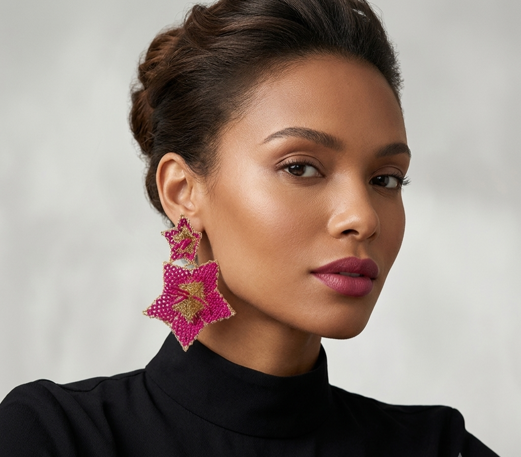 CELESTIAL STAR HOT PINK BEADED EARRINGS