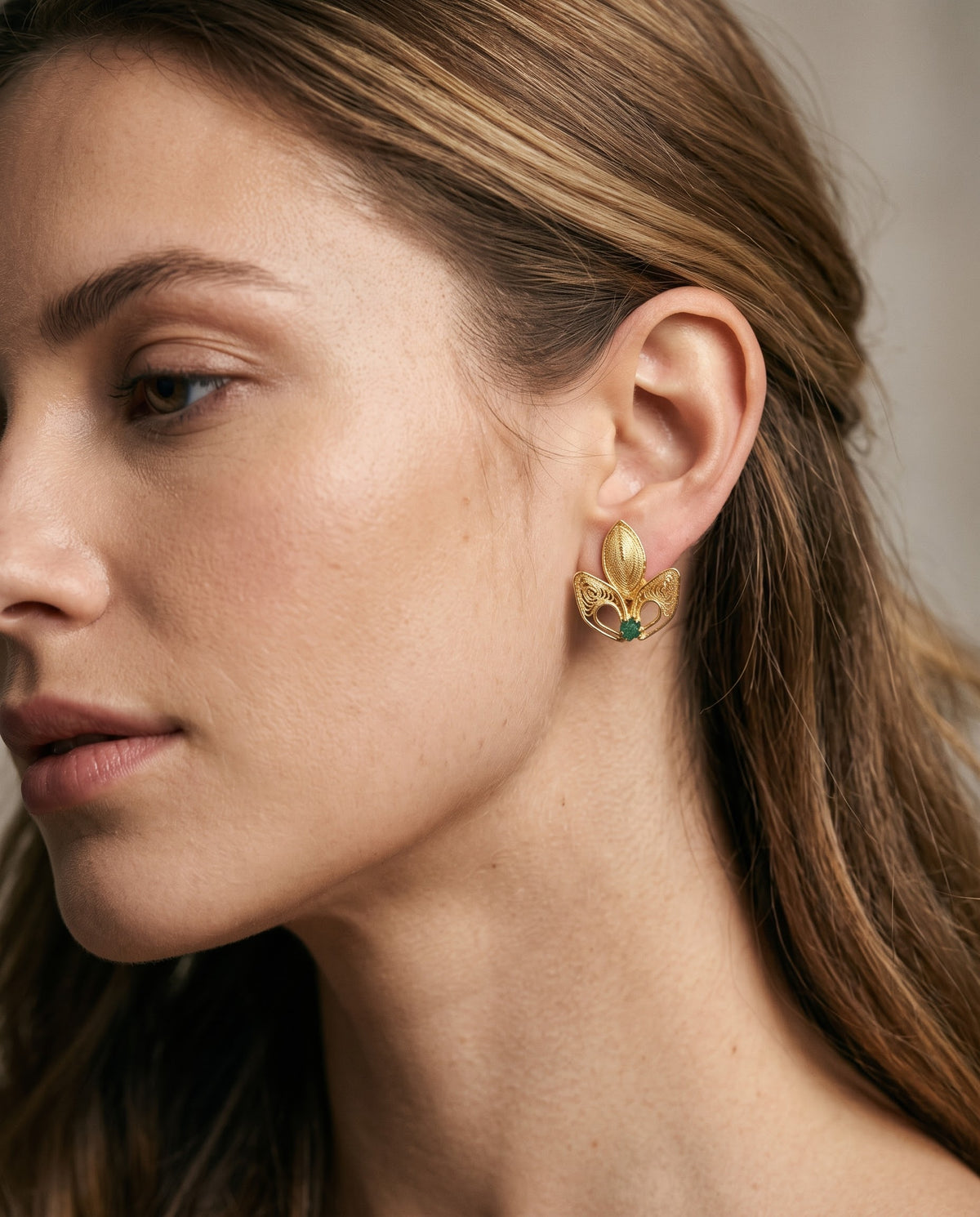 LOTUS FLOWER EMERALD STUDS