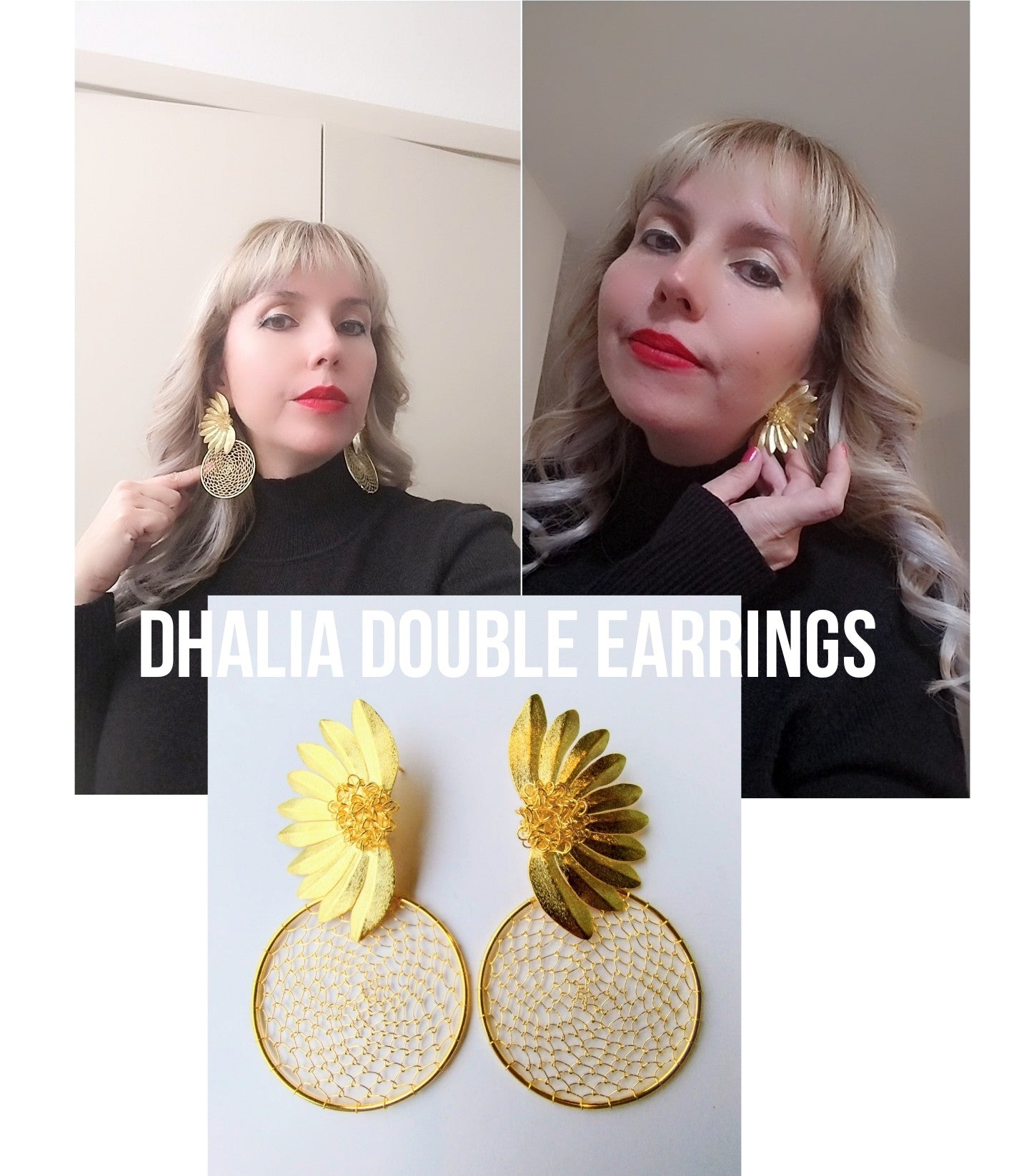 DHALIA DOUBLE GOLD EARRINGS