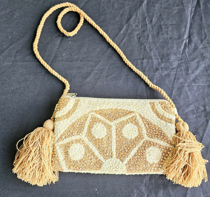 CLUTCH WAYU BEADED BEIGE AND BROWN