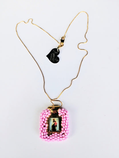 DOUBLE FACE ROSE  ST MICHAEL AND VIRGIN NECKLACE