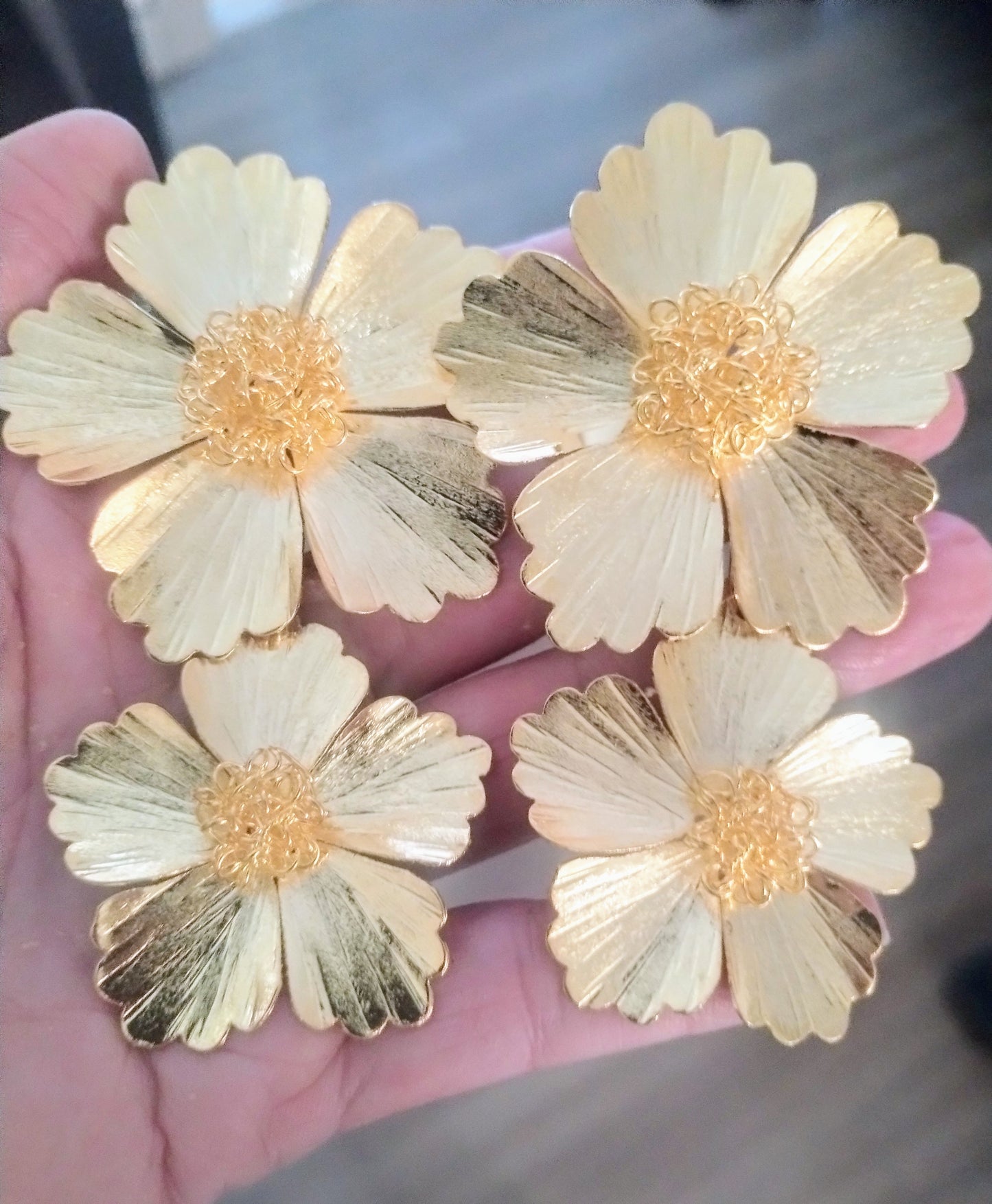 DOUBLE FLOWERS GOLD EARRINGS