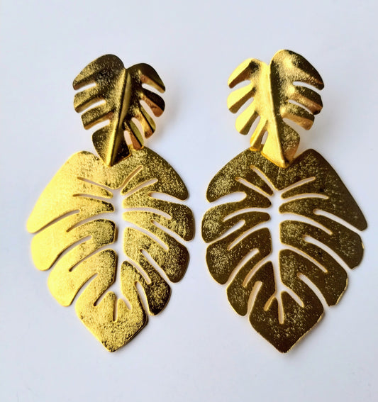 CALI LEAF DOUBLE GOLD EARRINGS