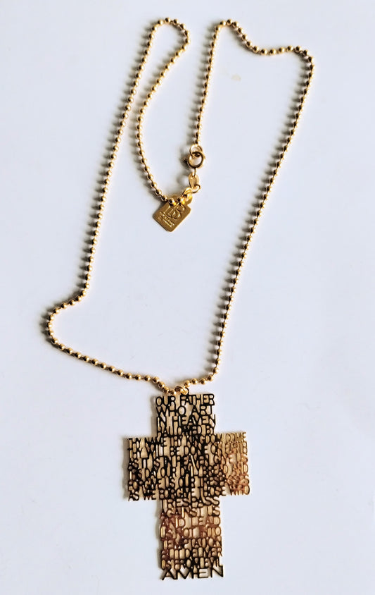 OUR FATHER PRAYER CROSS GOLD NECKLACE