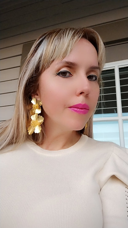 DOUBLE FLOWERS GOLD EARRINGS