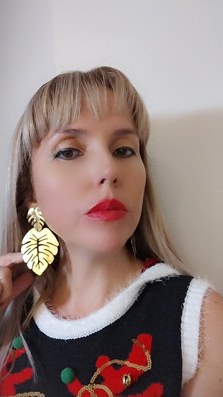 CALI LEAF DOUBLE GOLD EARRINGS