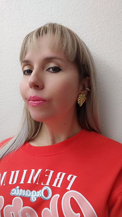 CALI LEAF DOUBLE GOLD EARRINGS