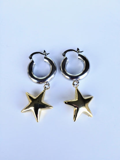 STAR GOLD AND WHITE MINI HOOPS