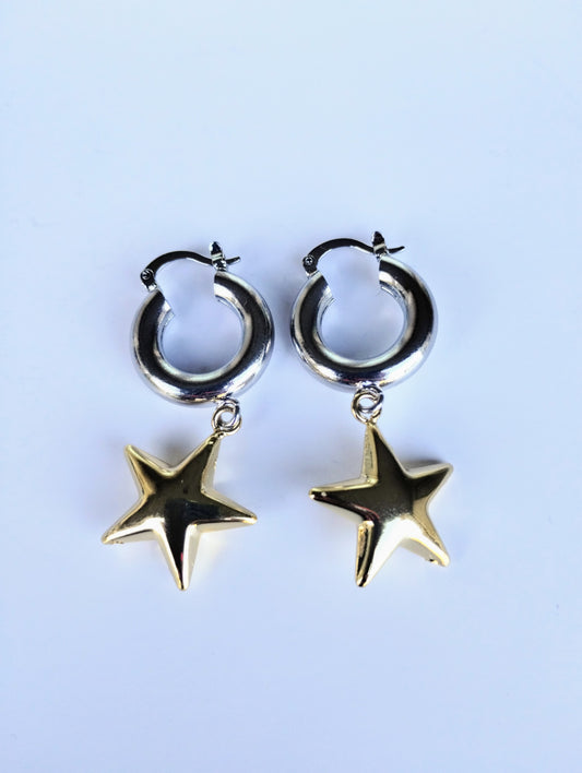 STAR GOLD AND WHITE MINI HOOPS