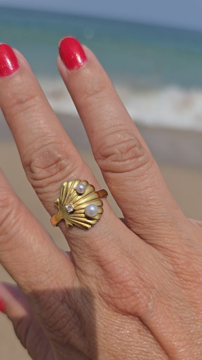 SHELL 2 PEARLS RING