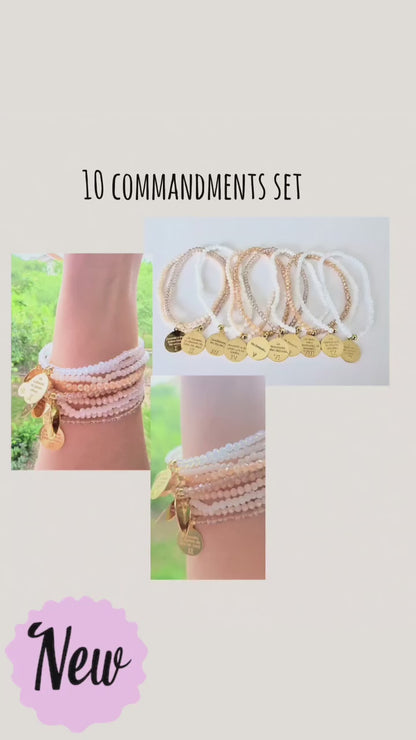 10 COMMANDMENTS BRACELET BEIGE AND WHITE  SET