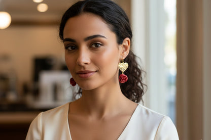RED ROSES HOOK EARRINGS