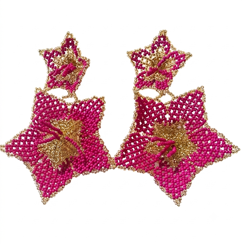 CELESTIAL STAR HOT PINK  BEADED EARRINGS