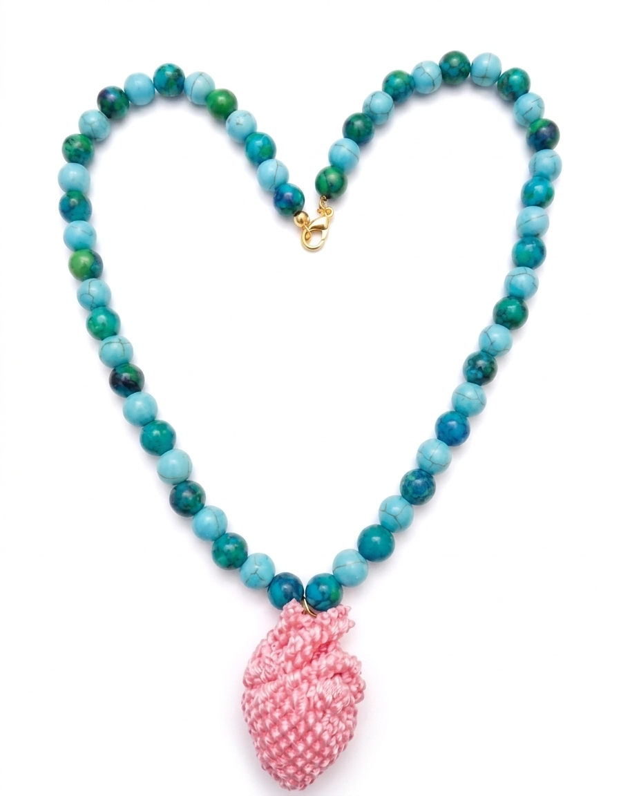 FULL HEART TURQUOISE AND PINK  NECKLACE