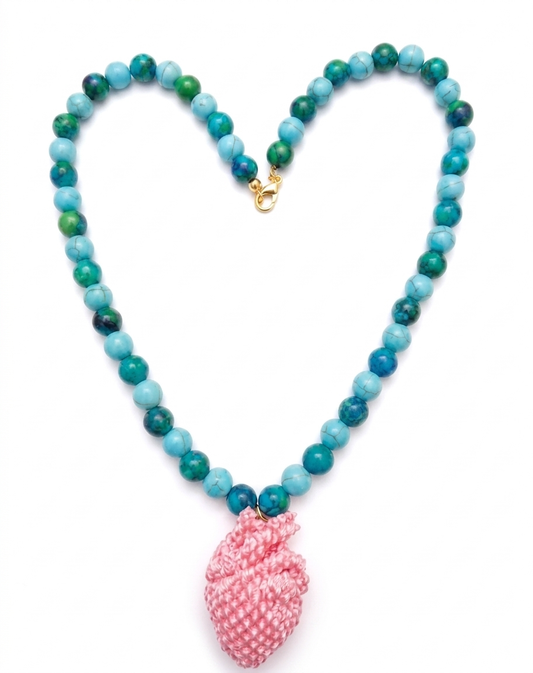 FULL HEART TURQUOISE AND PINK  NECKLACE