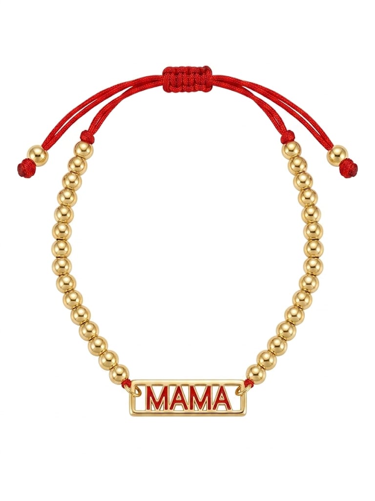 MAMA BRACELET GOLD BEADS AND THREAD RED