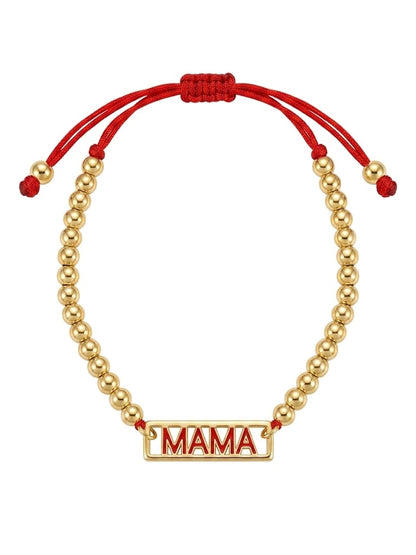 MAMA BRACELET GOLD BEADS AND THREAD RED