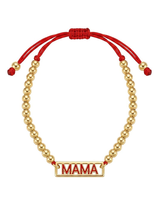 MAMA BRACELET GOLD BEADS AND THREAD RED