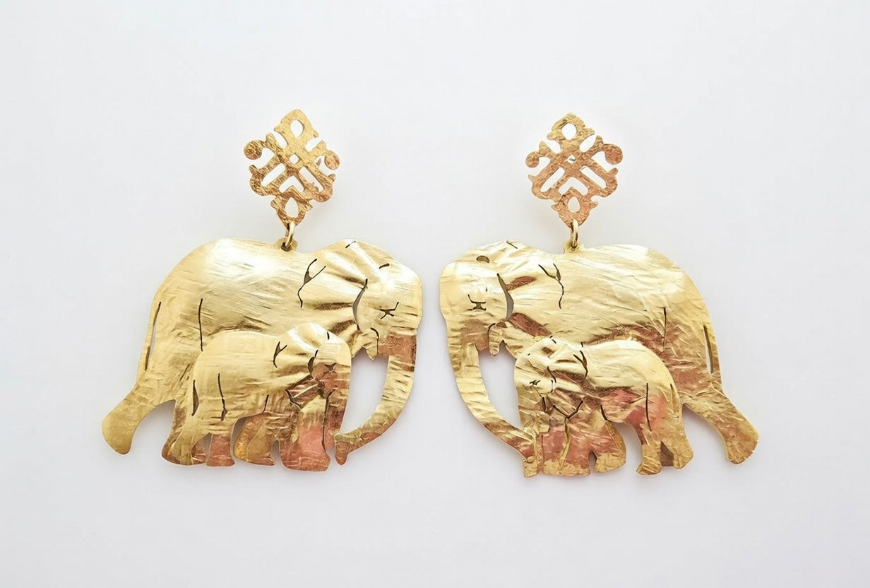 MAMA & BABY ELEPHANTS GOLD EARRINGS