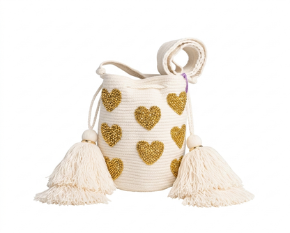 WAYU WHITE BAG GOLD HEARTS