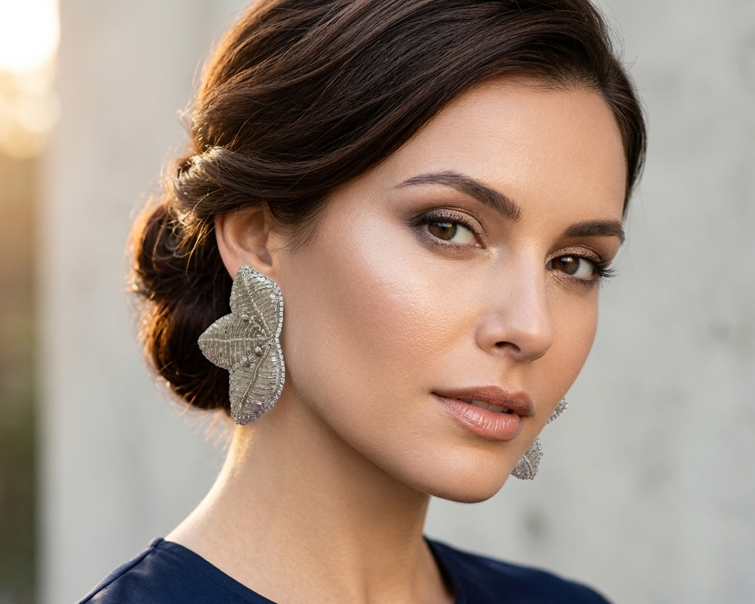 SILVER LEAF  BEADED EARRINGS