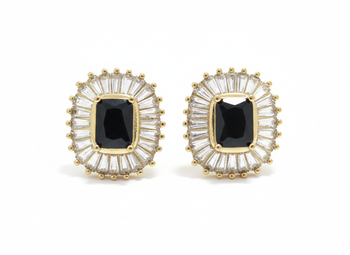 BLACK CRYSTAL CLIP-ON EARRINGS