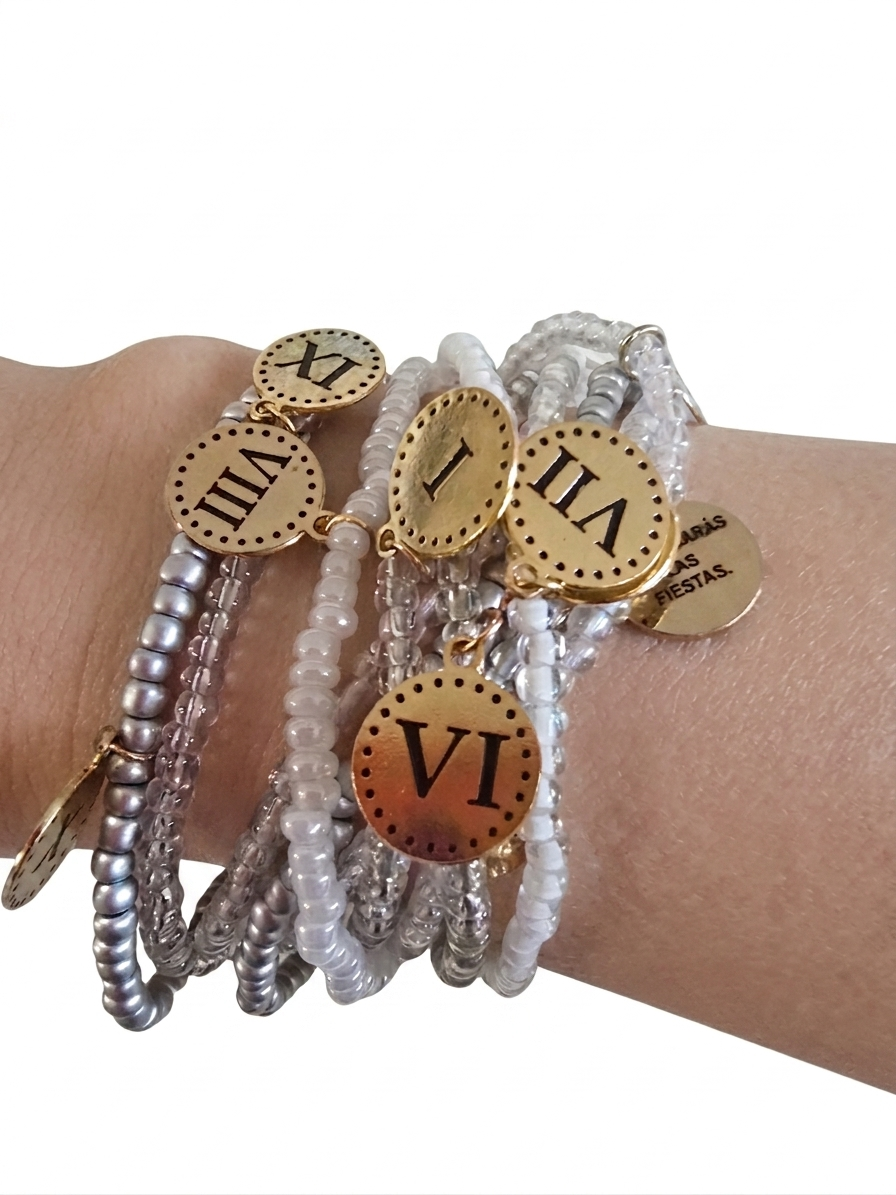 10 COMMANDMENTS  BEADS WHITE AND GRAY SET BRACELETS