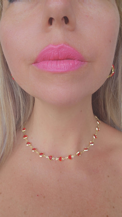 ALEJANDRA MINI RED HEARTS CHOKER