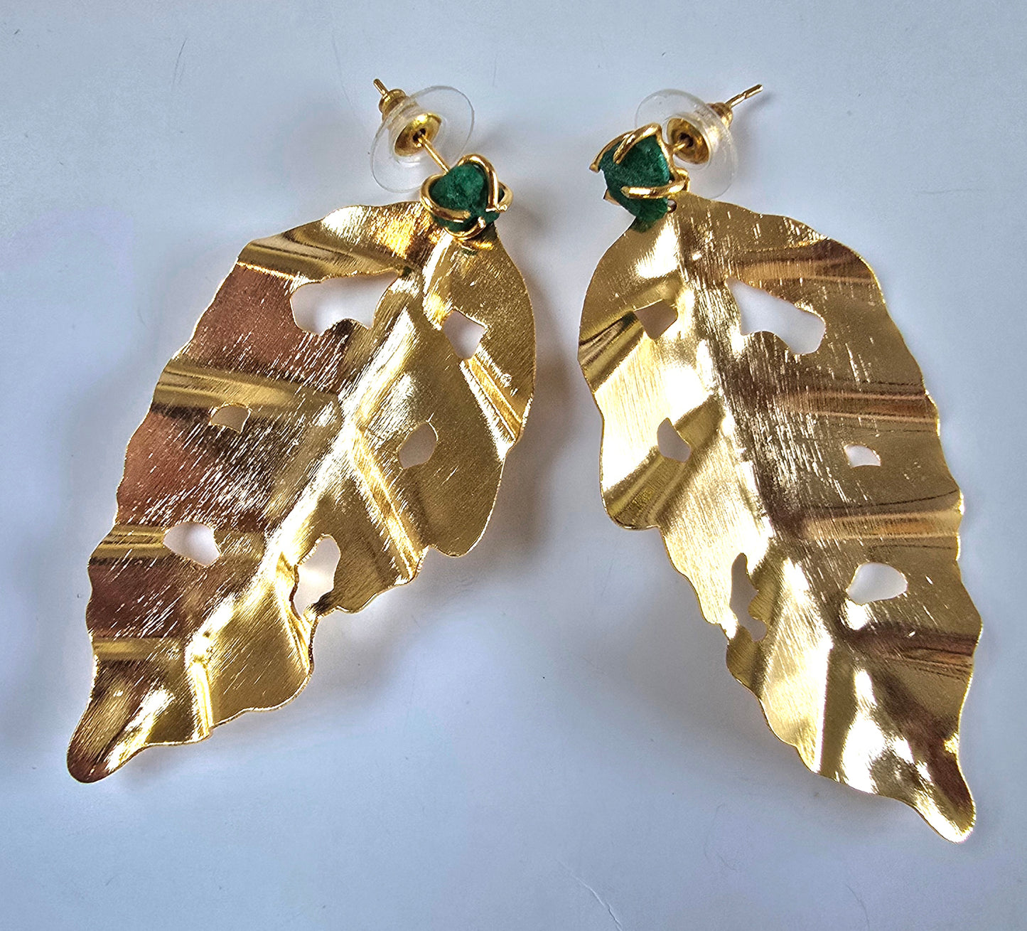 EMERALDS GOLD LEAF EARRINGS