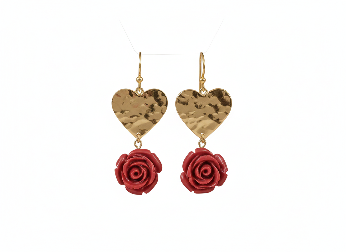 RED ROSES HOOK EARRINGS