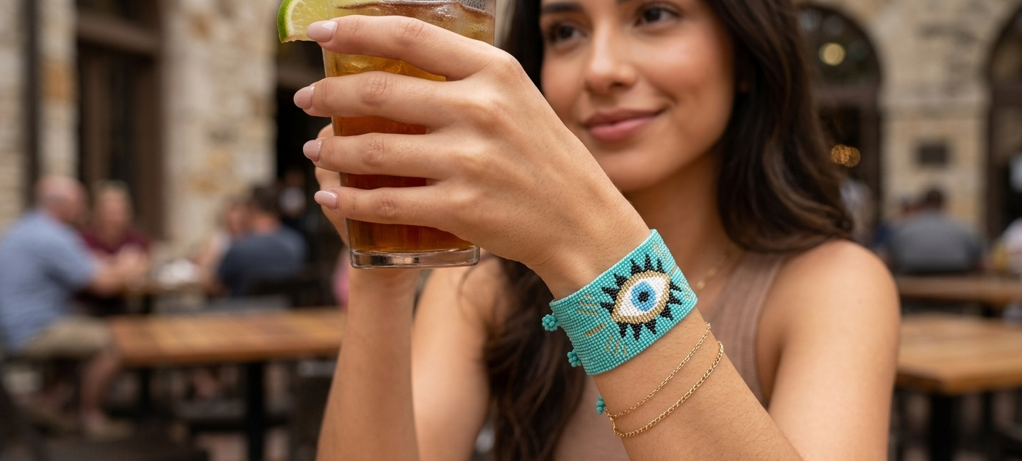 EYE TEAL BEADED BRACELET
