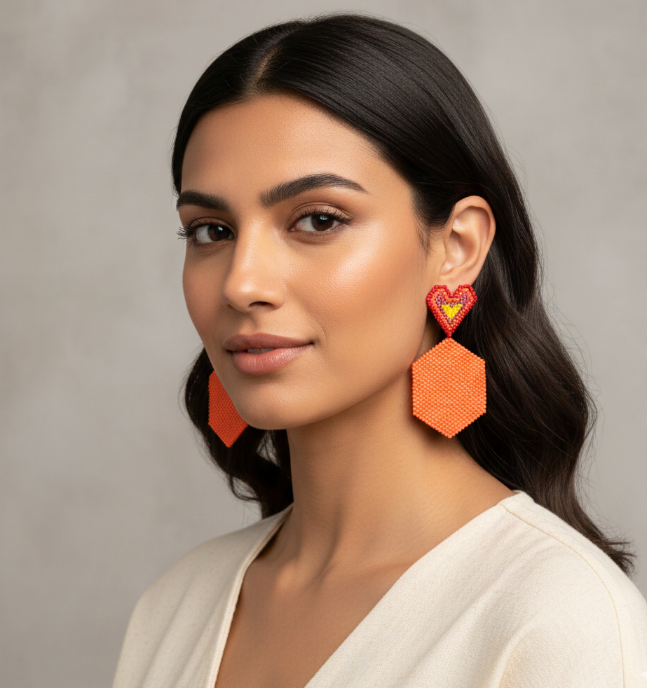 ORANGE HEARTS EARRINGS