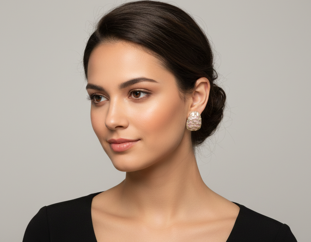 GOLD SILVER CRYSTAL CLIP-ON EARRINGS