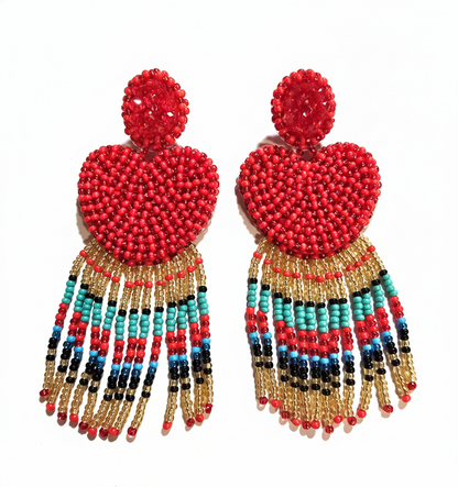 RED HEARTS BOHO BEADED EARRINGS