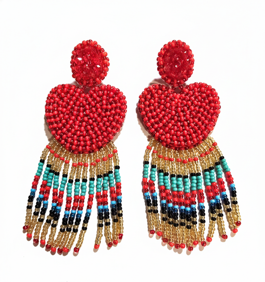 RED HEARTS BOHO BEADED EARRINGS