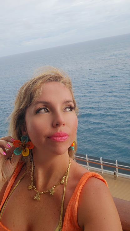 ORANGE & YELLOW BEADED FLOWERS EARRINGS
