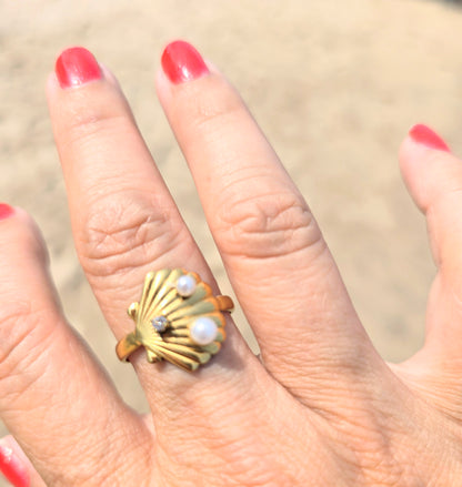 SHELL 2 PEARLS RING