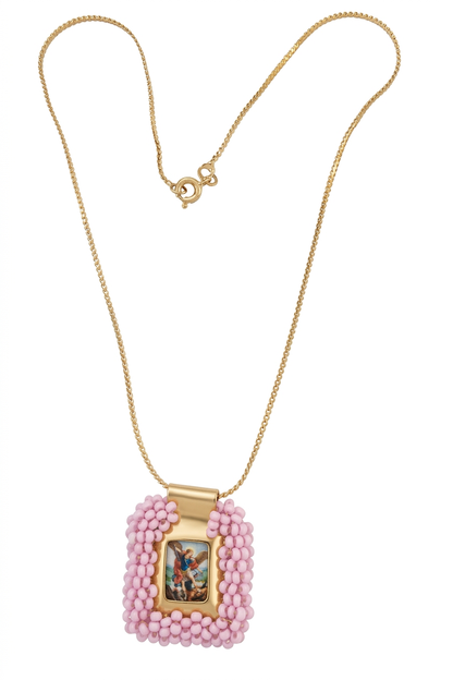DOUBLE FACE ROSE  ST MICHAEL AND VIRGIN NECKLACE