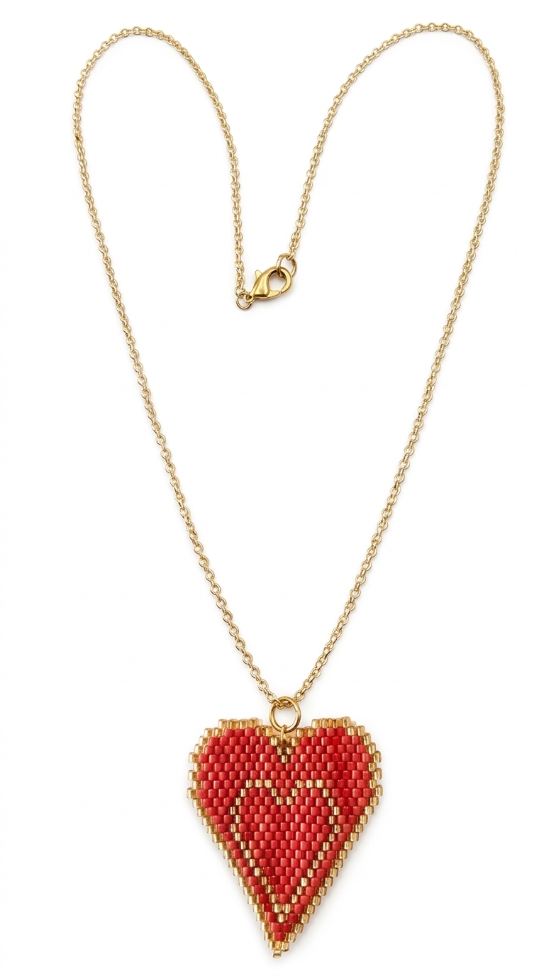 RED HEART MIYUKI NECKLACE