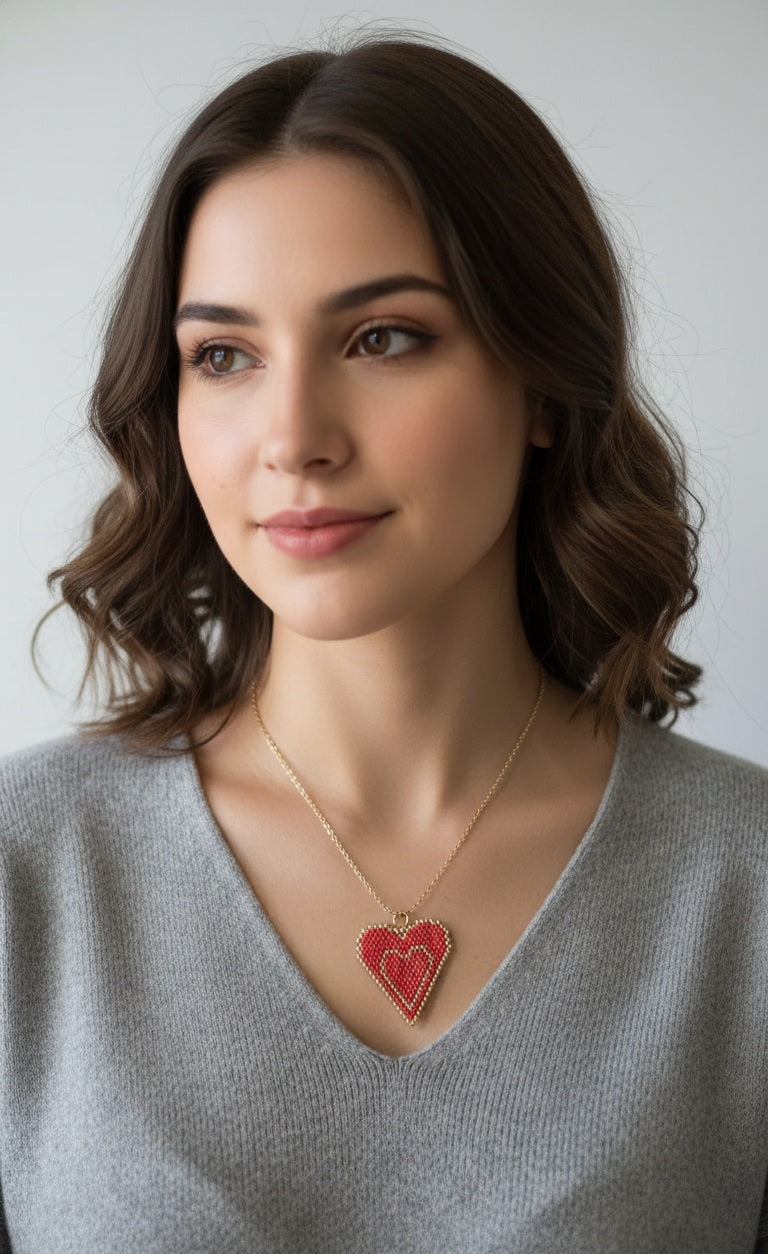 RED HEART MIYUKI NECKLACE