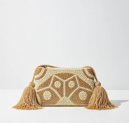 CLUTCH WAYU BEADED BEIGE AND BROWN