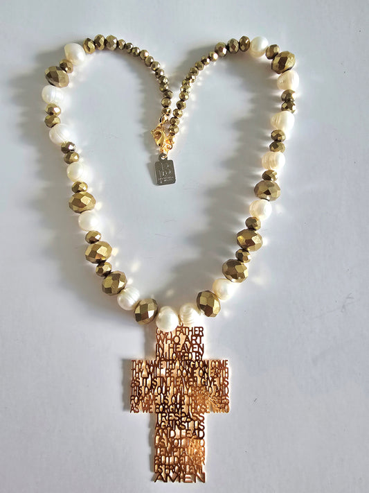 OUR FATHER PRAYER PEARLS & GOLD NECKLACE