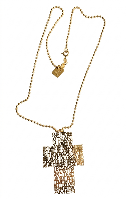 OUR FATHER PRAYER CROSS GOLD NECKLACE