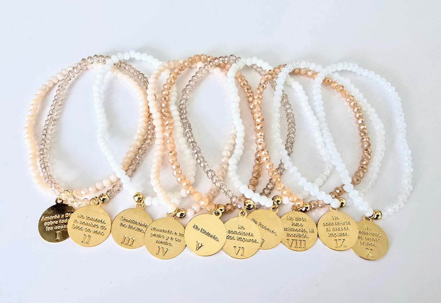 10 COMMANDMENTS BRACELET BEIGE AND WHITE  SET