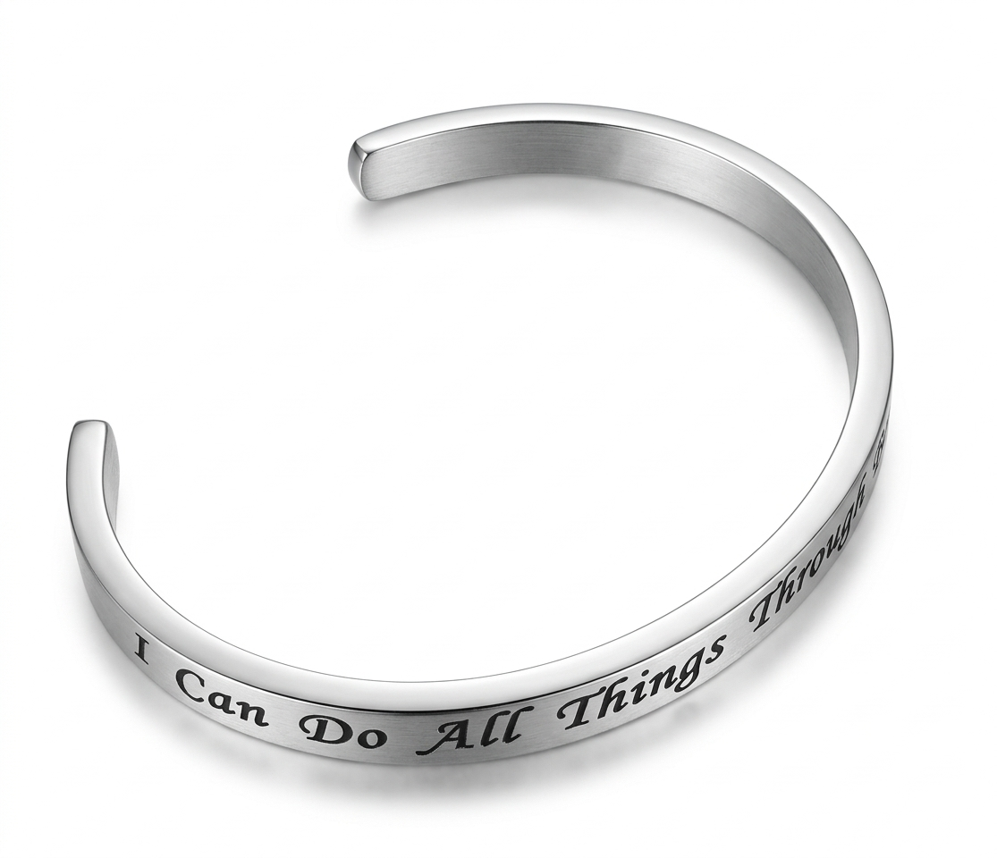 I CAN DO ALL THINGS THROUGH CHRIST WHO STRENGTHENS ME CUFF SILVER