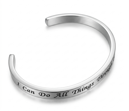 I CAN DO ALL THINGS THROUGH CHRIST WHO STRENGTHENS ME CUFF SILVER