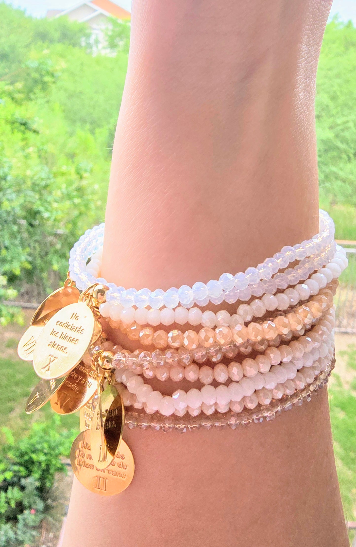 10 COMMANDMENTS BRACELET BEIGE AND WHITE  SET