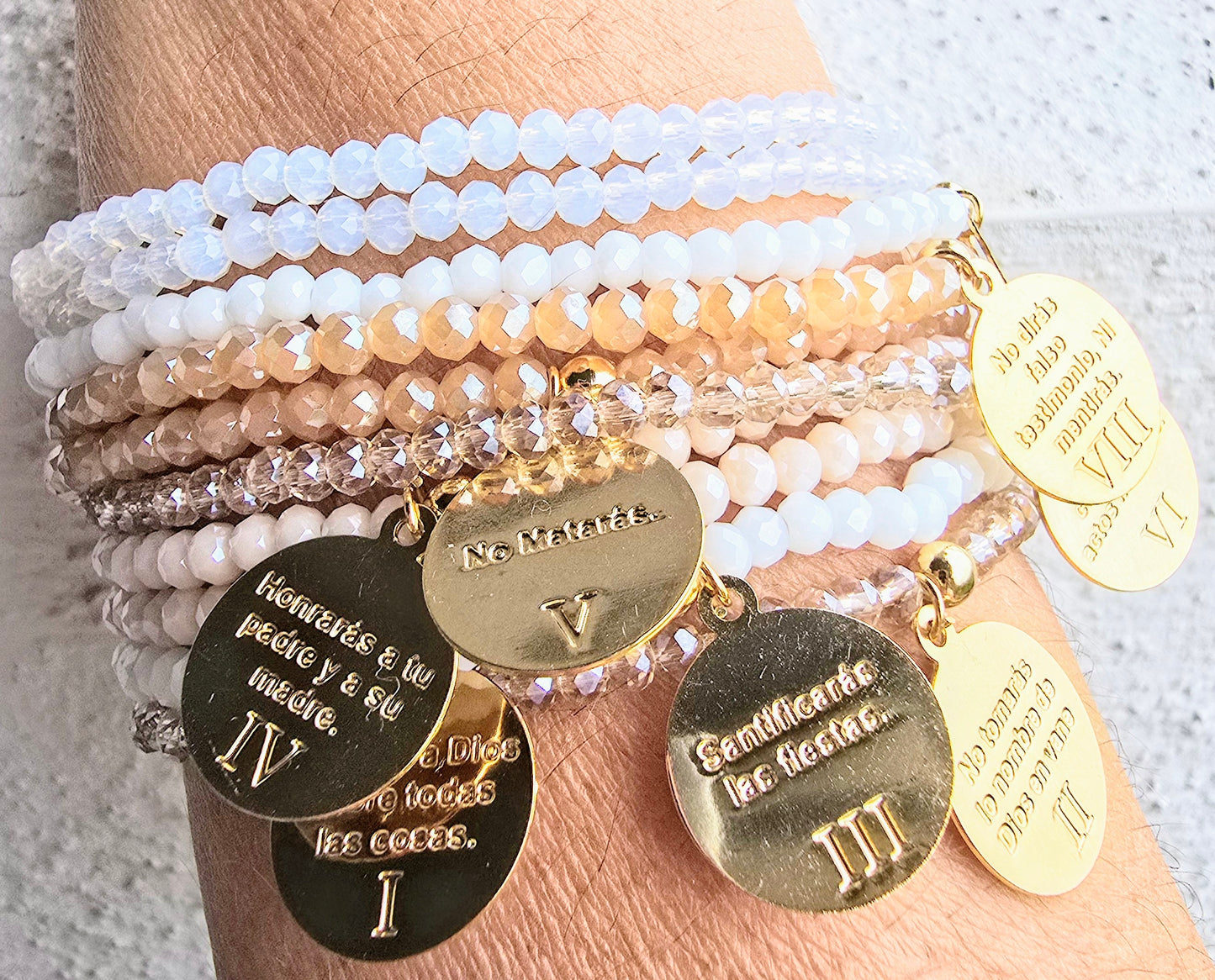 10 COMMANDMENTS BRACELET BEIGE AND WHITE  SET